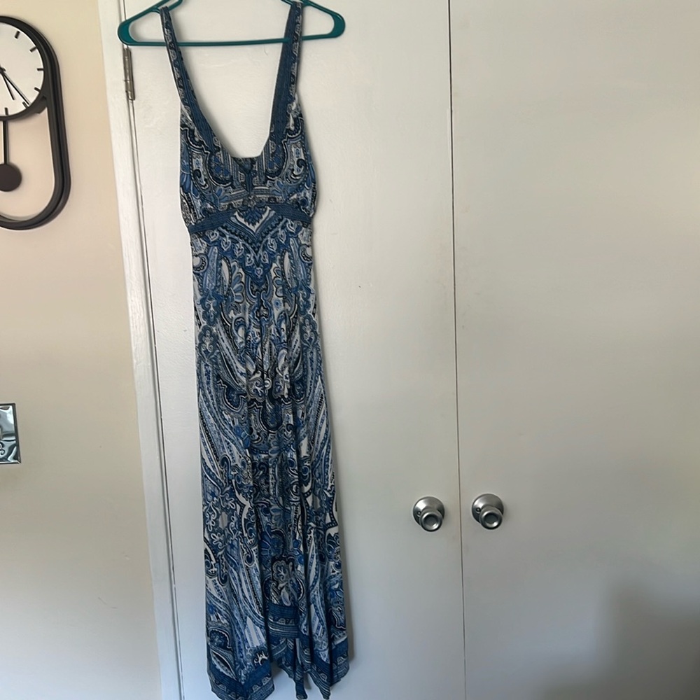 INC International Concepts blue and white handkerchief print dress size L